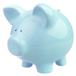 Photo: Blue piggy bank on white background. Blue piggy bank on white background.