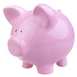 Photo: Pink piggy bank on white background. Pink piggy bank on white background.