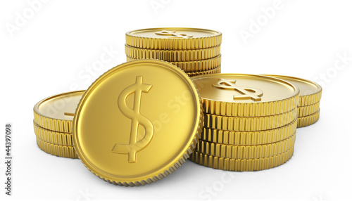 Illustration: Pile of golden dollar coins Pile of golden dollar coins