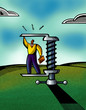 A picture of a businessman standing on a tool