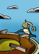 Doctor holding a file and bag, running over hurdles