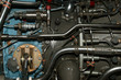 Large jet engine detail viewed from below 