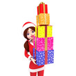 3d art illustration of santa girl with gifts