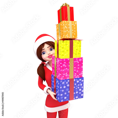 Photo: 3d art illustration of santa girl with gifts 3d art illustration of santa girl with gifts