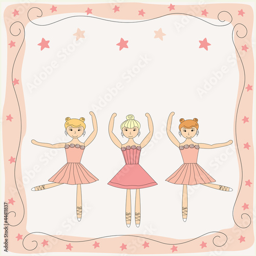 Vector: illustration of three dancing cute ballerinas illustration of three dancing cute ballerinas