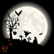 Halloween background on full Moon and cemetery