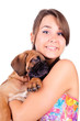 young woman with bullmastiff