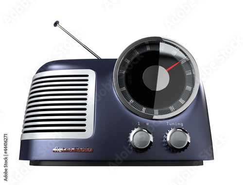 Illustration: blue metallic retro radio(front view) blue metallic retro radio(front view)