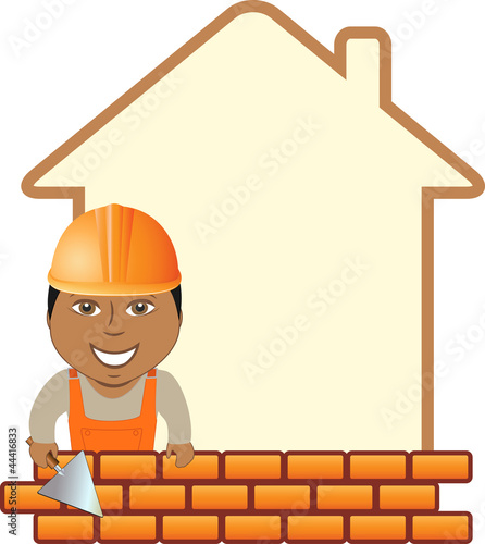 Vector: cartoon sign with space for text and afro american builder cartoon sign with space for text and afro american builder