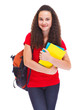 Photo: Girl with books and school backpack Girl with books and school backpack