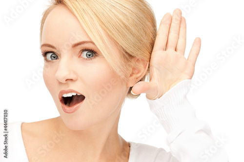 Photo: happy woman listening gossip happy woman listening gossip