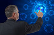 business man pushing virtual digital data