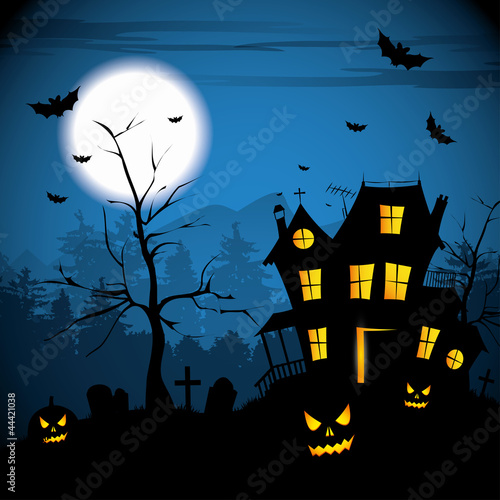 Vector: Scary house - Halloween background Scary house - Halloween background