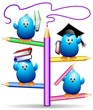 Blue Chicks Birds Back to School-Pulcini Uccellini Blu a Scuola