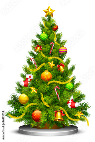 Vector: vector illustration of decorated Christmas tree against white vector illustration of decorated Christmas tree against white