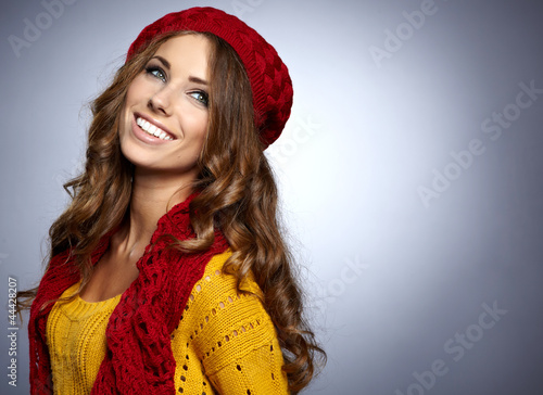 Photo: young brunette woman portrait in autumn color young brunette woman portrait in autumn color