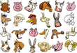 Cartoon farm animals heads huge set