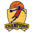 Vektor: Basketball Player Dribbling Ball Shield Retro Basketball Player Dribbling Ball Shield Retro