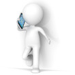 Illustration: 3D little human character leaning against a wall talking. 3D little human character leaning against a wall talking.