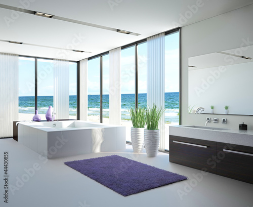 Illustration: Exclusive Luxury Bathroom Interior by the sea | ocean Exclusive Luxury Bathroom Interior by the sea | ocean