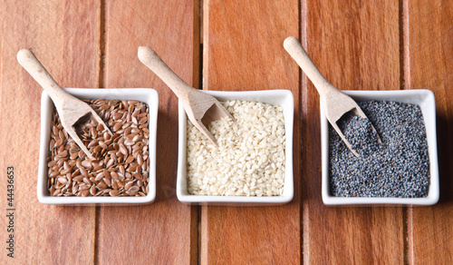 Photo: Flax, poppy and sesame seeds Flax, poppy and sesame seeds