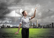 Business person with digital symbols