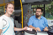 Young man and bus driver