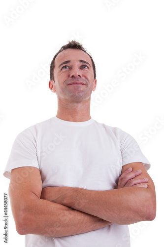 Photo: Portrait of a handsome middle-age man smiling, on white Portrait of a handsome middle-age man smiling, on white