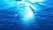 Underwater scene with shadows passing by and lightrays going thr