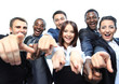 Portrait of excited young business people pointing