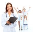 Photo: Young attractive female doctor and family isolated Young attractive female doctor and family isolated