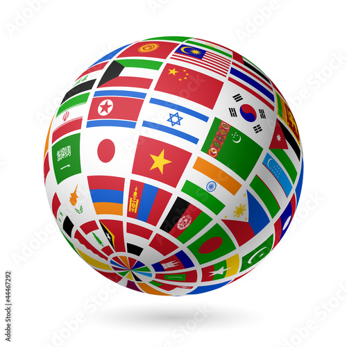Vector: Flags globe. Asia. Flags globe. Asia.
