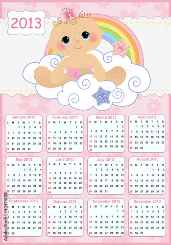 Vector: Cute monthly baby calendar for 2013 Cute monthly baby calendar for 2013
