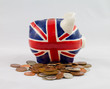 British Piggy Bank with coins