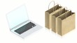 Shopping paper bag with laptop