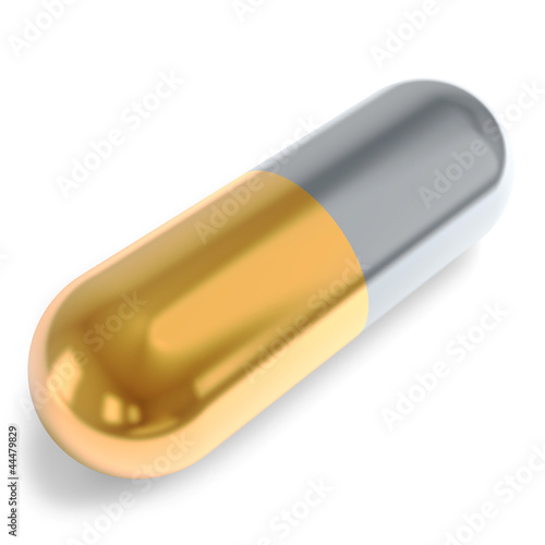 Illustration: Gold and silver pill isolated on white background. Gold and silver pill isolated on white background.