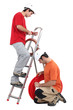 Tradesmen installing copper and corrugated tubing