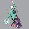 Vektor: Autumn fashion / Woman sketch in flower dress Autumn fashion / Woman sketch in flower dress
