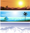 A series of illustrations of 3 geographical locations