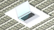 laptop on paper dollars