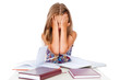 Tired little girl does homework