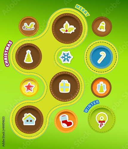 Vector: Christmas icons in circles. Christmas icons in circles.