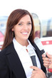 Woman being interviewed