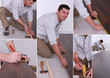 Montage on man laying laminate flooring