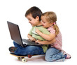 Kids with laptop playing