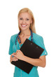 doctor woman with stethoscope and clipboard