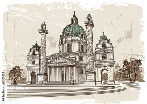 Vector: Vector drawing of Karlskirche in Vienna, Austria Vector drawing of Karlskirche in Vienna, Austria