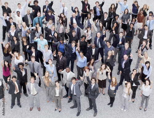 Photo: Portrait of smiling and gesturing crowd Portrait of smiling and gesturing crowd