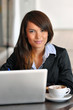 beautiful portrait youngbusinesswomen at cafe with smile