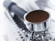 Close up of ground espresso in portafilter